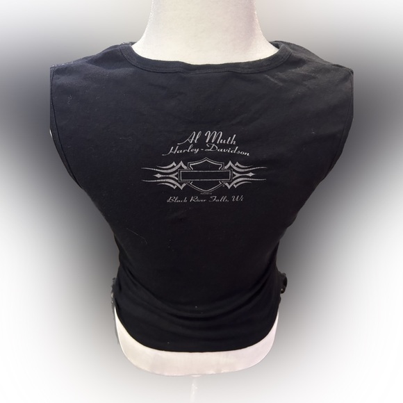 Harley-Davidson ladies studded v neck tank with side ruching and ties - Picture 2 of 3